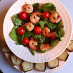 Baby spinach and shrimp salad. Sweet potato dinner 10.6.12